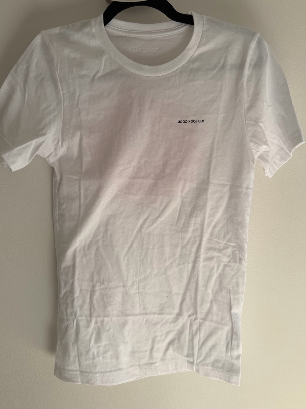 Glossier White Crewneck T-Shirt — Minimal Logo